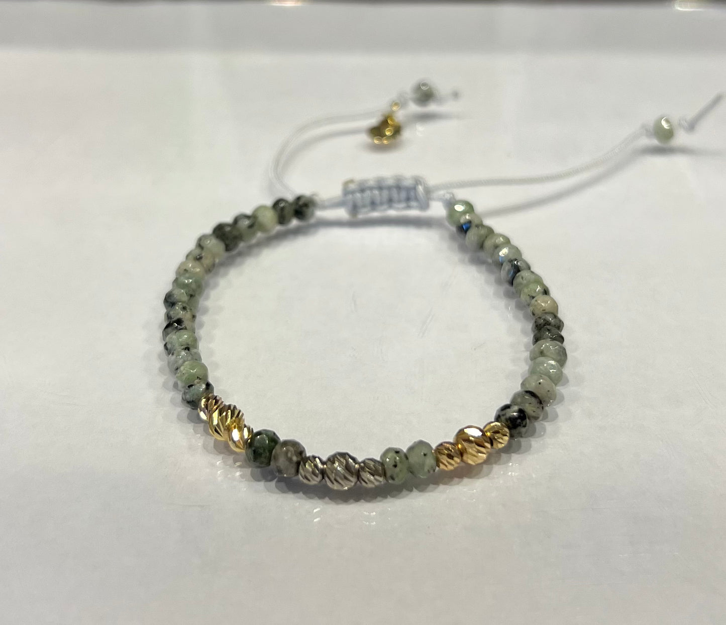 Trio Greyish Green Gemstones Cord Bracelet in 18K Gold