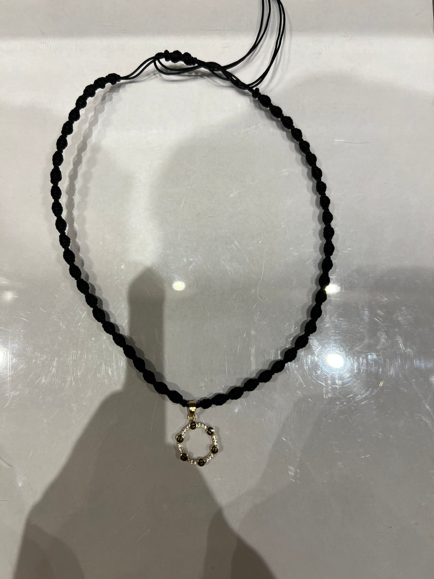 Open Circle Braided Necklace in 18K Gold