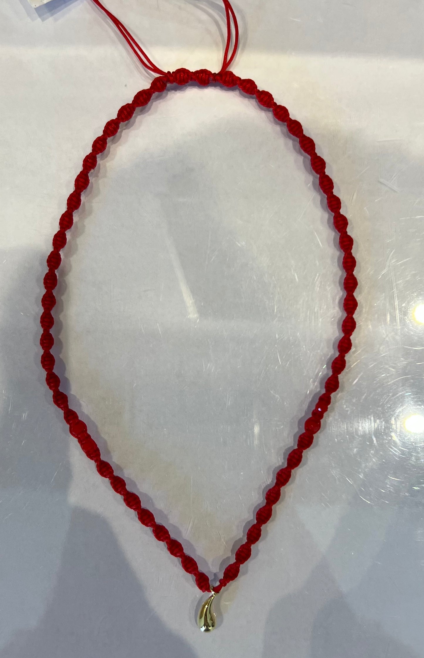Teardrop Red Braided Necklace in 18K Gold