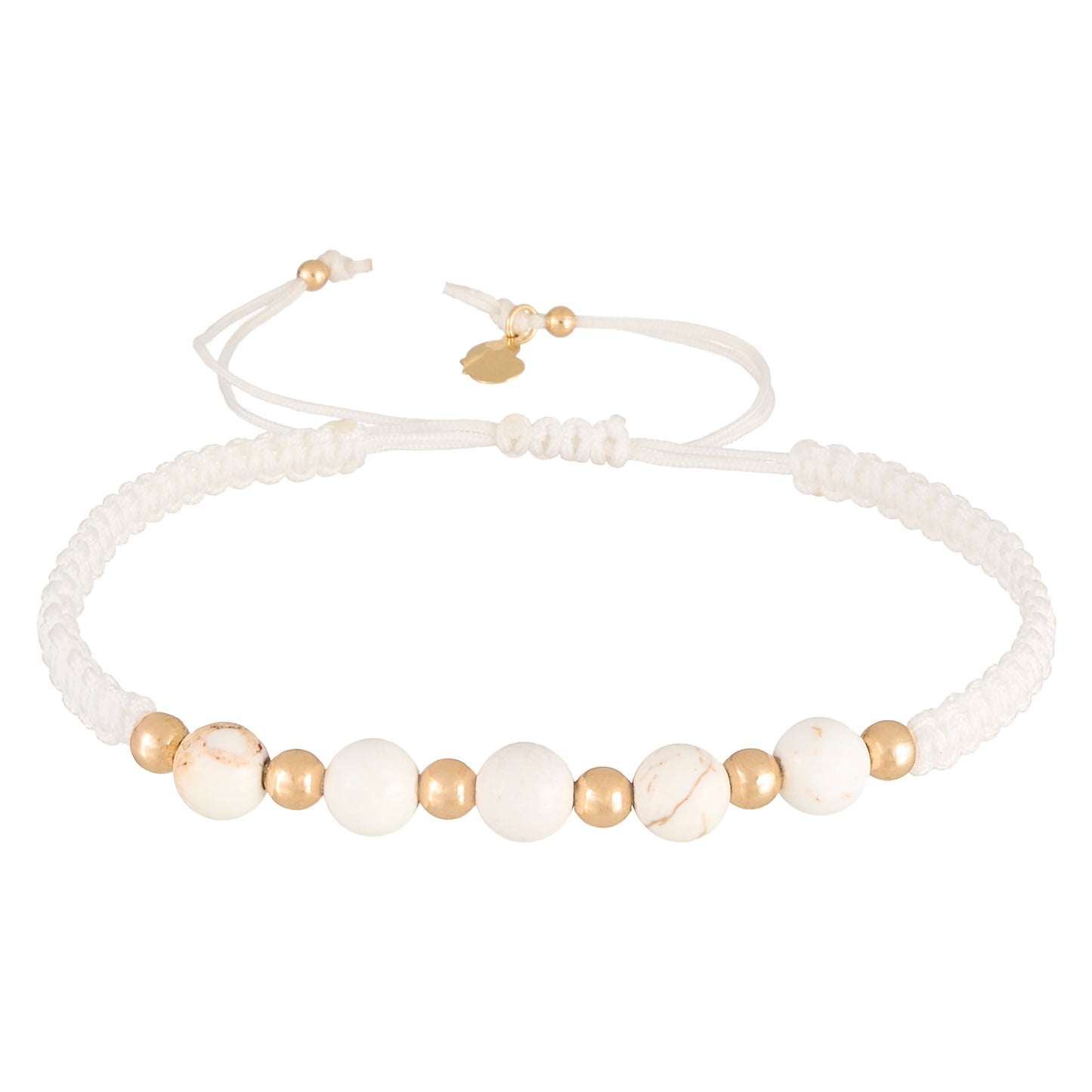 Gold Beads & White Gemstones Braided Bracelet in 18K Gold