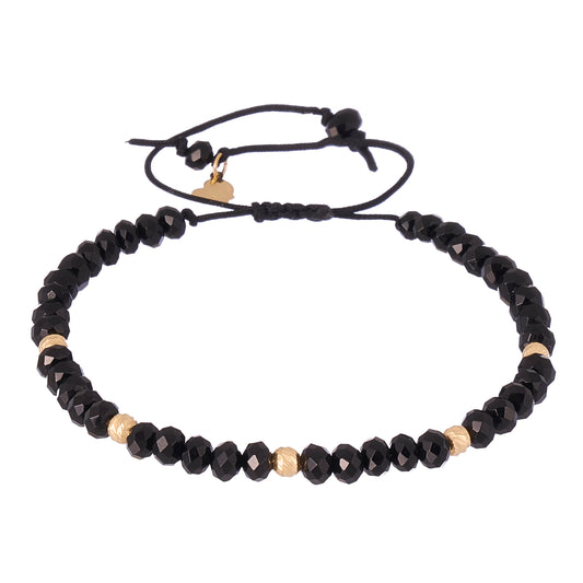 Black Gemstones Cord Bracelet in 18K Gold