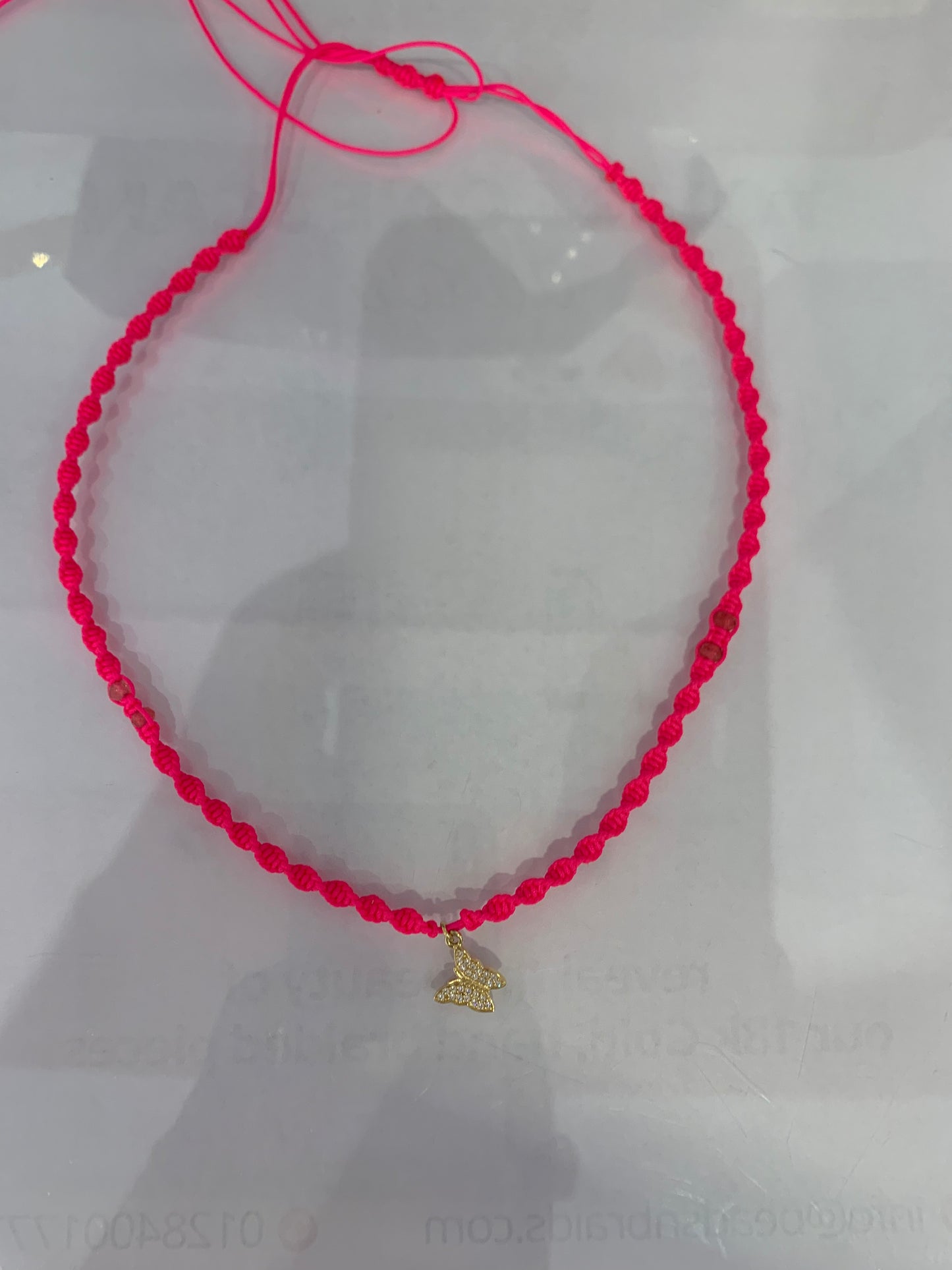 Pink Butterfly Braided Necklace in 18K Gold