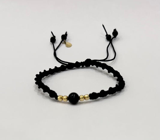 Black Stone Braided Bracelet in 18K Gold