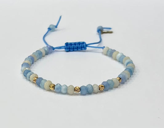 Baby Blue & White Gemstones Cord Bracelet in 18K Gold