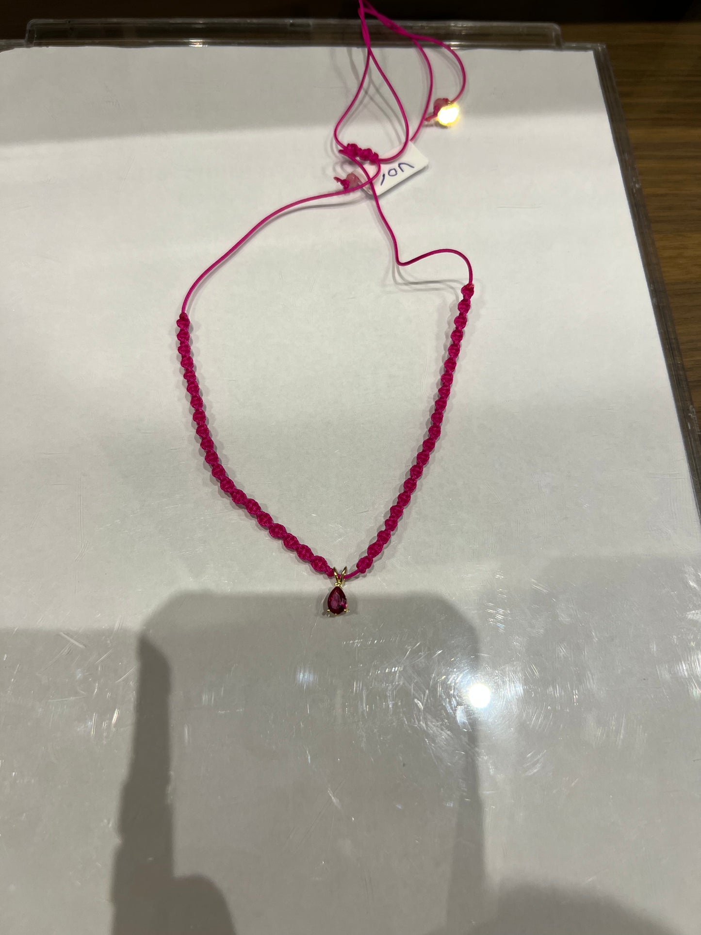 Pink Gem Braided Necklace in 18K Gold