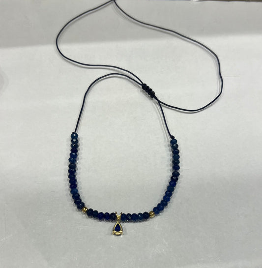Blue Gem Cord Necklace in 18K Gold