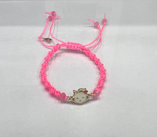Kids Hello Kitty Pink Braided Bracelet in 18K Gold