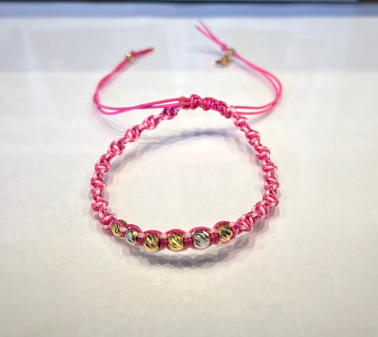 Pink & White Braided Bracelet in 18K Gold