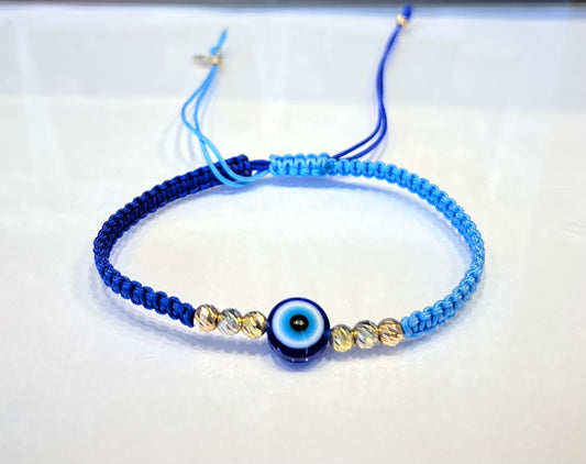 Evil Eye Stone Braided Bracelet in 18K Gold