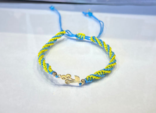 Yellow & Blue Flower Braided Bracelet in 18K Gold