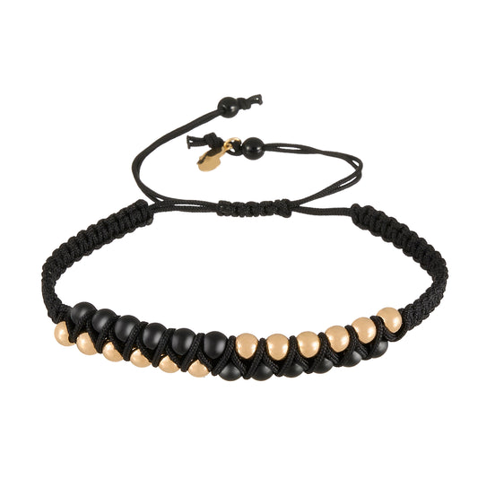 Alternating Beads & Gemstones Braided Bracelet in 18K Gold
