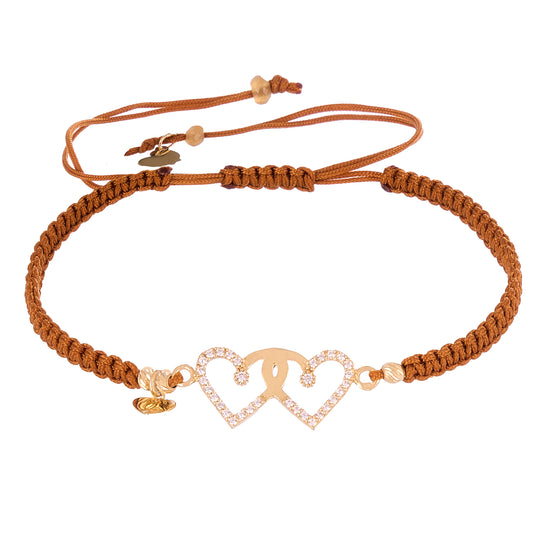 Double Heart Braided Bracelet in 18K Gold