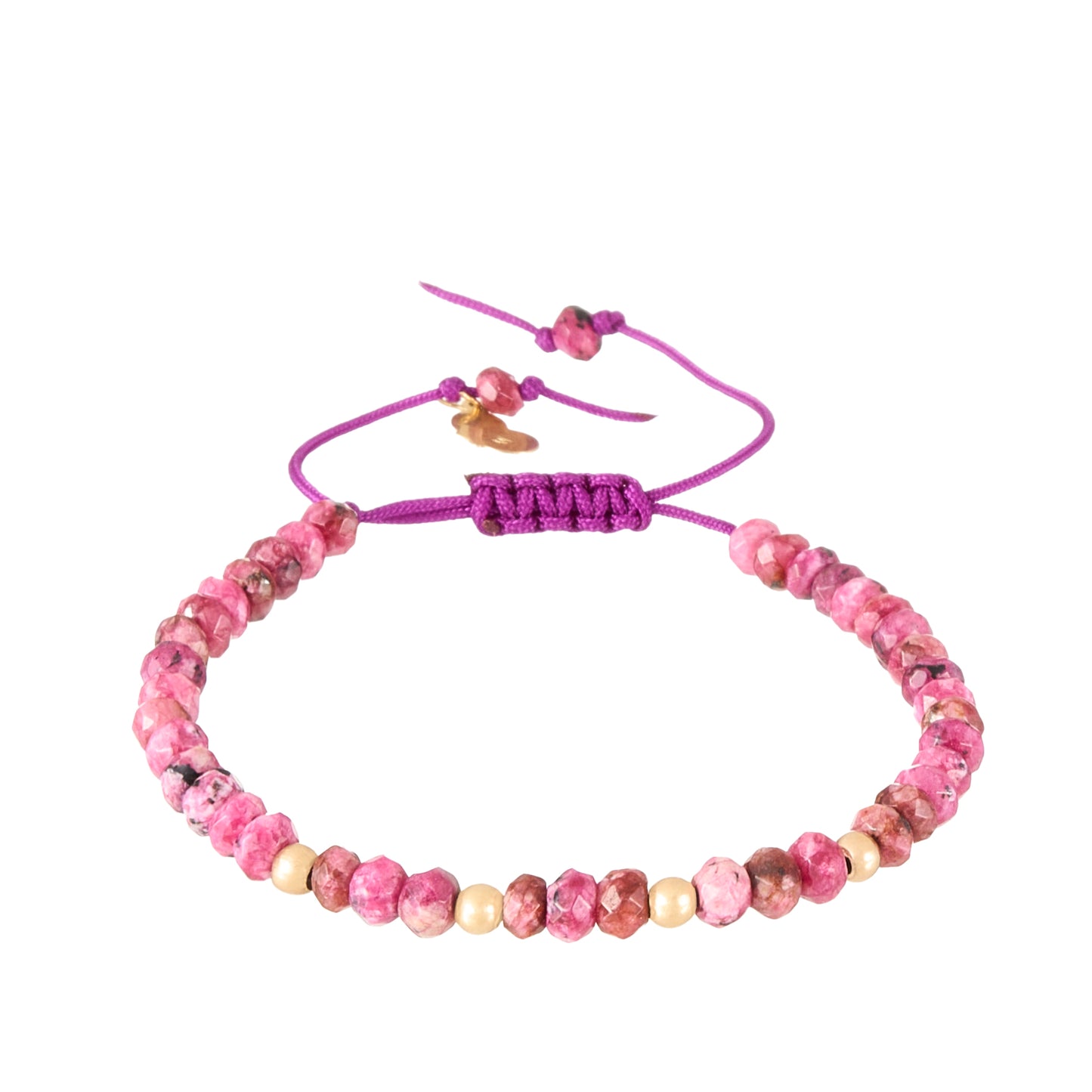 Deep Raspberry Pink Gemstones cord bracelet in 18K Gold