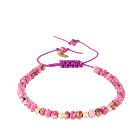 Deep Raspberry Pink Gemstones cord bracelet in 18K Gold