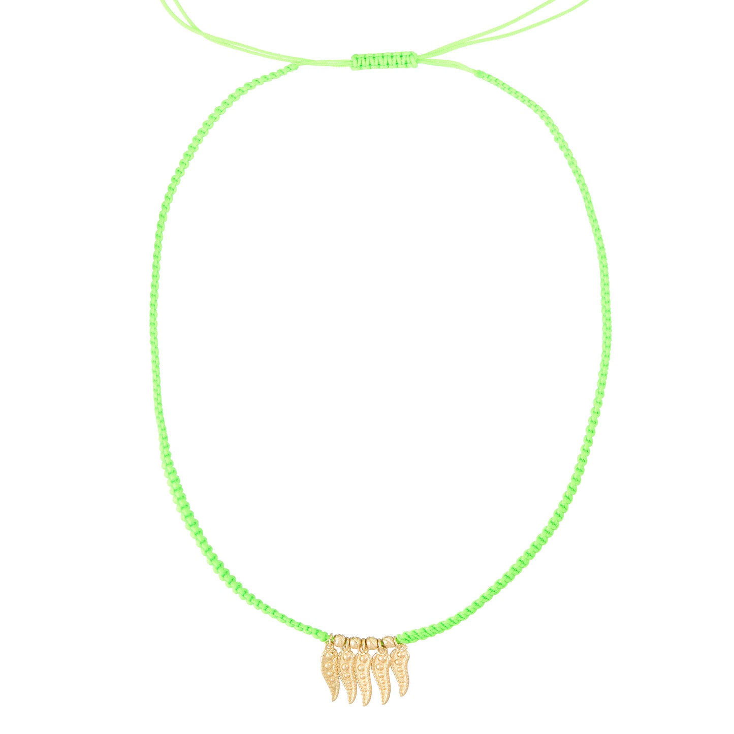 5 Peas Green Braided Necklace in 18K Gold