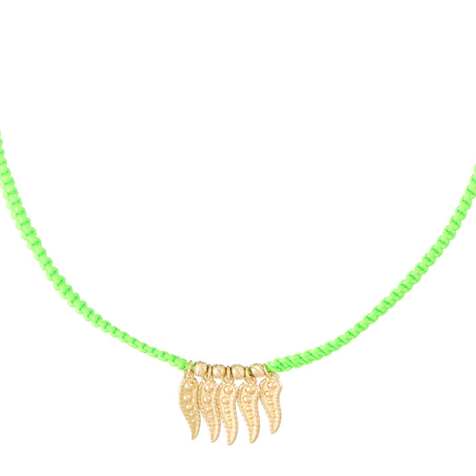 5 Peas Green Braided Necklace in 18K Gold