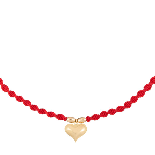 3D Puffy Heart Braided Necklace in 18K Gold