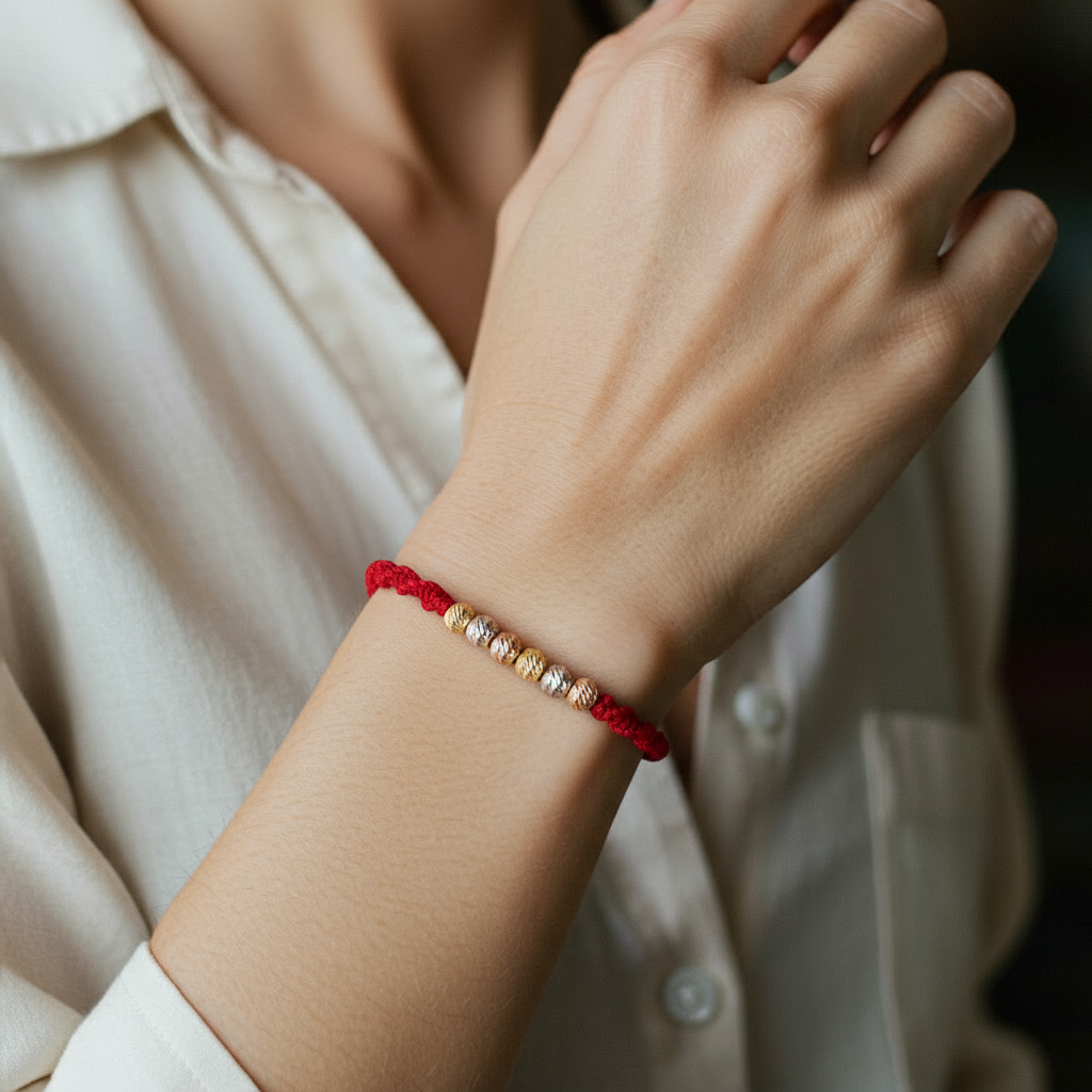 Red Twined Braided Bracelet in 18K Gold