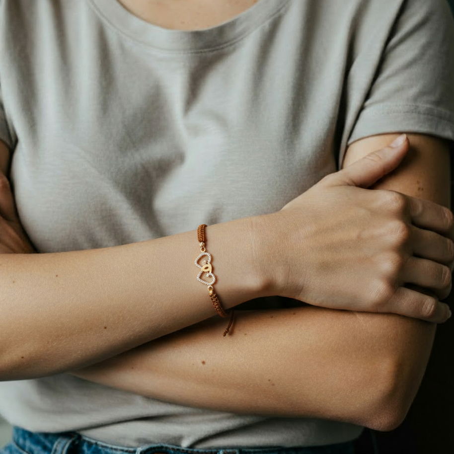 Double Heart Braided Bracelet in 18K Gold