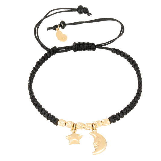 3D Puffy Moon & Star Braided Bracelet in 18K Gold